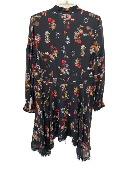 Derek Lam 10 Crosby Size 4 Black & Multi Silk Split Neck All Over Print Dress Black & Multi / 4