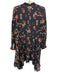 Derek Lam 10 Crosby Size 4 Black & Multi Silk Split Neck All Over Print Dress Black & Multi / 4