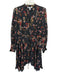 Derek Lam 10 Crosby Size 4 Black & Multi Silk Split Neck All Over Print Dress Black & Multi / 4