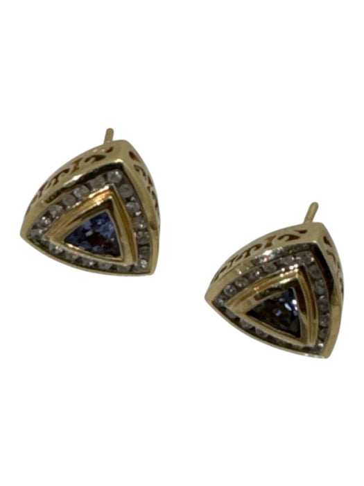 Trillian Blue & Clear Gold Tanzanite Diamond Tan Interior Earrings Blue & Clear