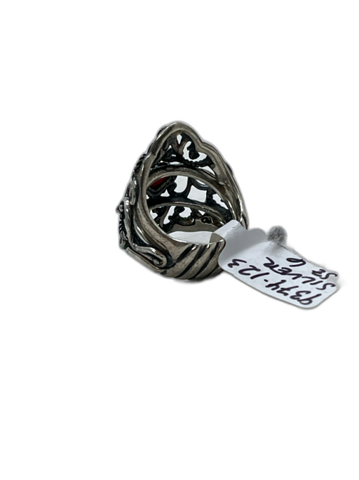 Carolyn Pollack Silver & Red 925 Sterling Silver Filigree Coral Long Carved Ring Silver & Red