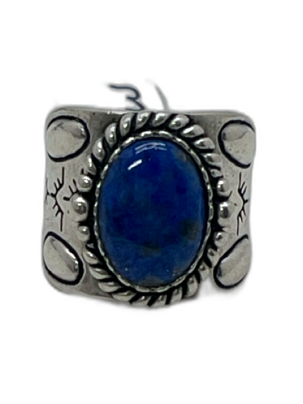 Carolyn Pollack Blue & Silver 925 Sterling Silver Carved Oval Wide Ring Blue & Silver