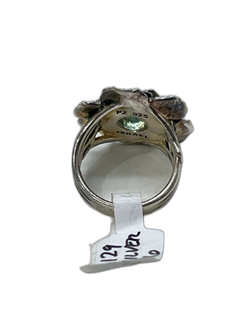 Paz Creations Silver & Blue 925 Sterling Silver Cut Out Floral Carved Ring Silver & Blue