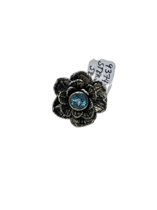 Paz Creations Silver & Blue 925 Sterling Silver Cut Out Floral Carved Ring Silver & Blue
