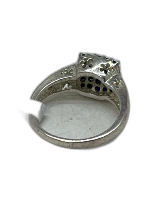 Blue & Silver 925 Sterling Silver Floral Sapphire Raised Cluster Ring Blue & Silver