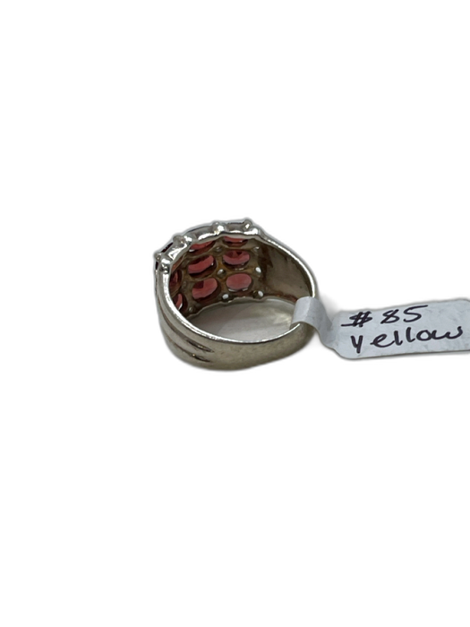 Red & Silver 925 Sterling Silver Oval Garnet Carved Ring Red & Silver