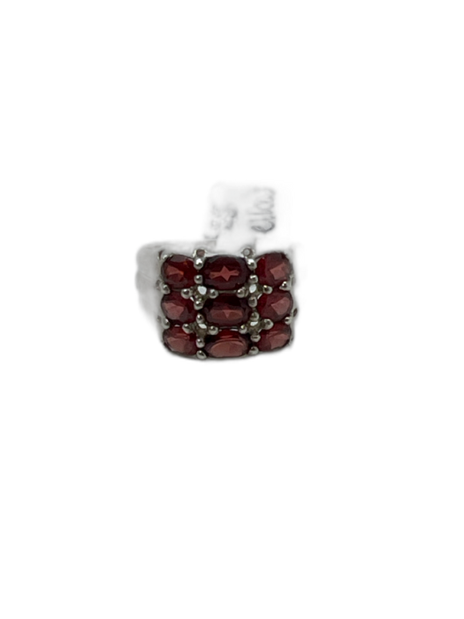 Red & Silver 925 Sterling Silver Oval Garnet Carved Ring Red & Silver