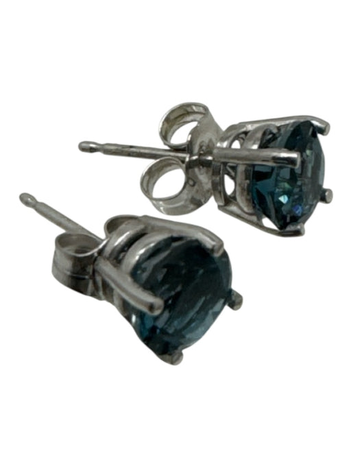 Silver & Blue 14k White Gold Round Stone Post Back Studs Blue Topaz Earrings Silver & Blue