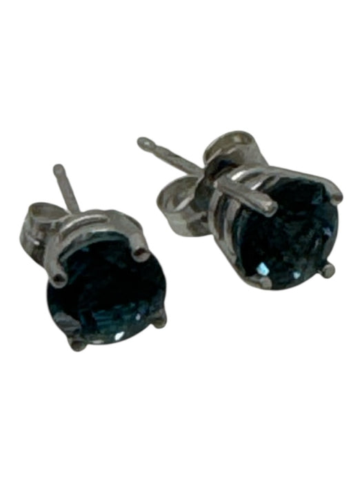 Silver & Blue 14k White Gold Round Stone Post Back Studs Blue Topaz Earrings Silver & Blue