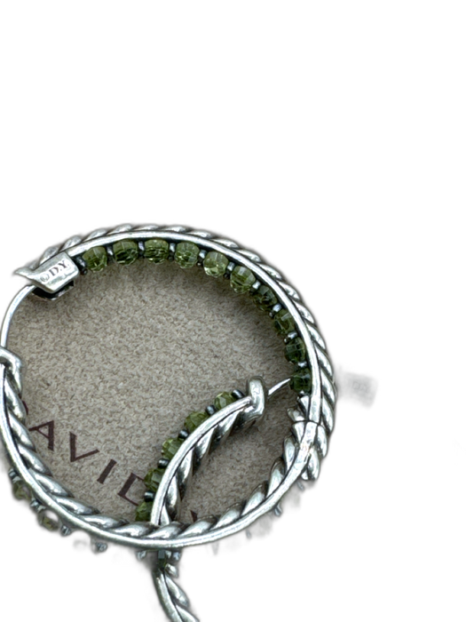 David Yurman Silver & Green 925 Sterling Silver Cable Peridot Hoop Earrings Silver & Green