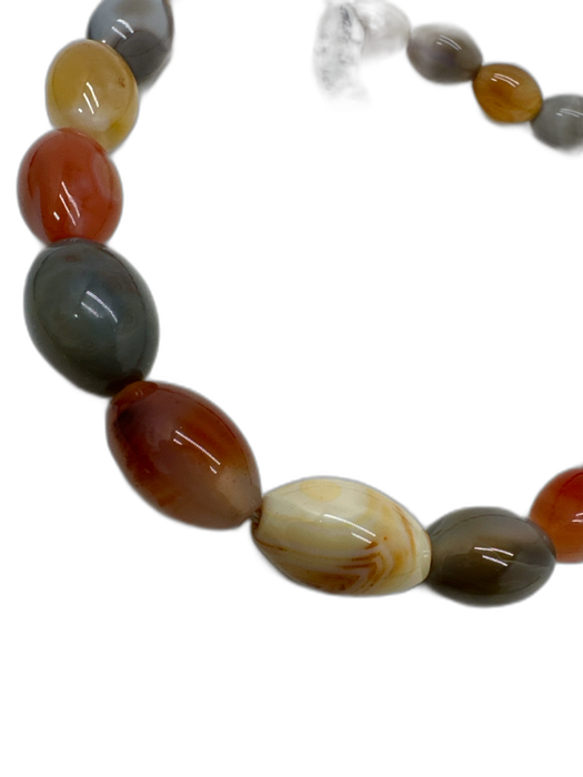 No Brand Orange, Gray, Beige Agate Multistone 14k Gold Clasp Beaded Necklace Orange, Gray, Beige