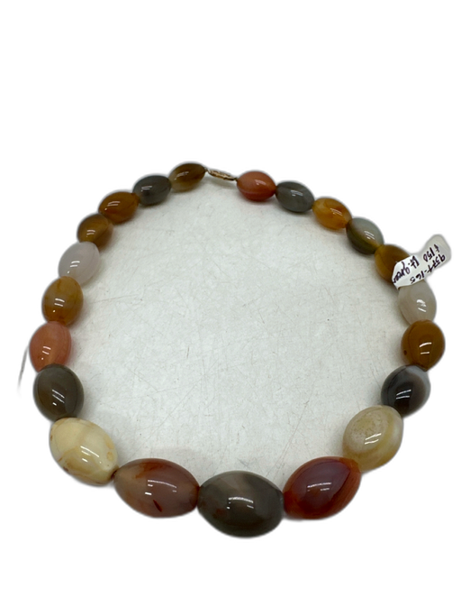 No Brand Orange, Gray, Beige Agate Multistone 14k Gold Clasp Beaded Necklace Orange, Gray, Beige