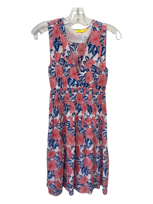 Roller Rabbit Size S Blue & Pink Viscose Blend V Neck Floral Sleeveless Dress Blue & Pink / S