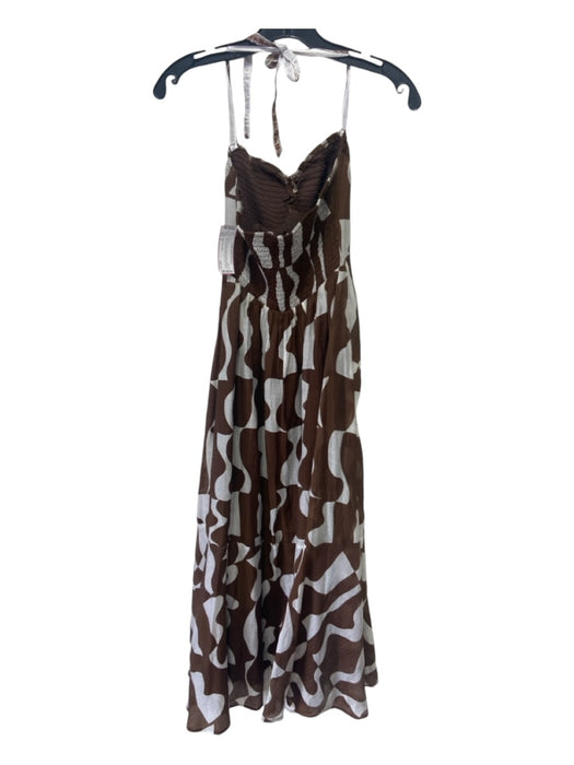 ASTR The Label Size S Brown & White Viscose Blend Halter All Over Print Dress Brown & White / S