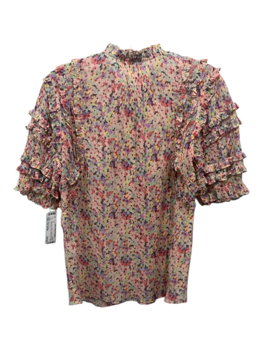 Rebecca Taylor Size Est Small Pink, Purple, Green Cotton & Silk Floral Top Pink, Purple, Green / Est Small