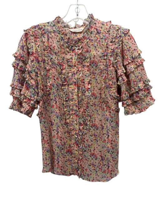 Rebecca Taylor Size Est Small Pink, Purple, Green Cotton & Silk Floral Top Pink, Purple, Green / Est Small