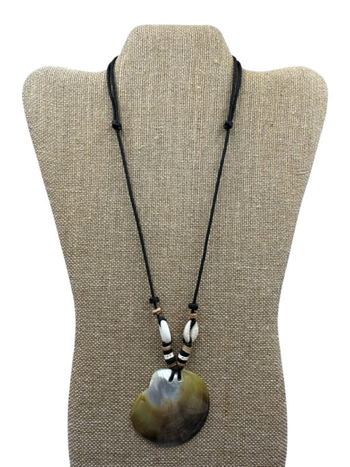 Black & Brown Cord Shell Pendant Adjustable Bead Detail Necklace Black & Brown
