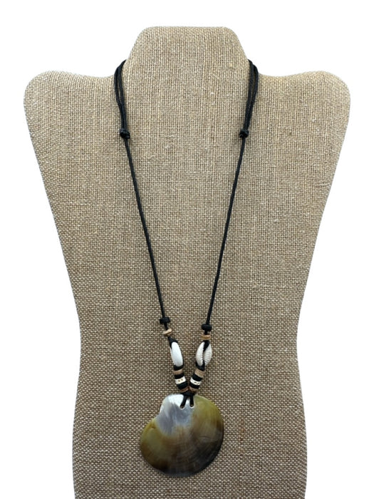Black & Brown Cord Shell Pendant Adjustable Bead Detail Necklace Black & Brown