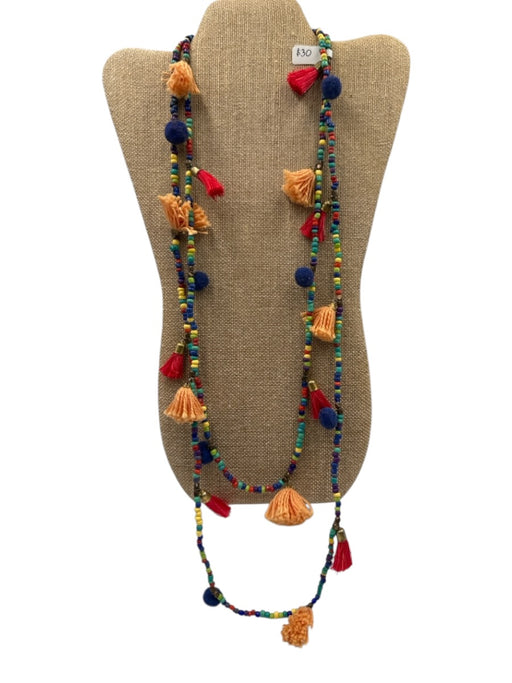 Multi Beaded Tassel Pom Pom Long Layerable Necklace Multi