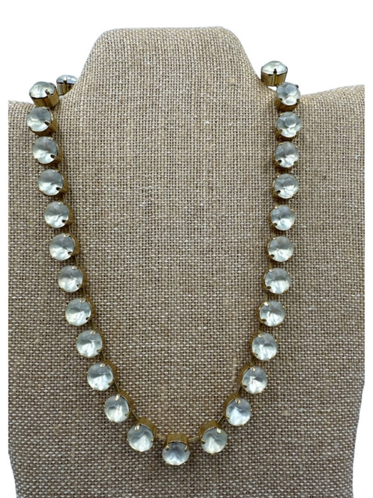 Gold Tone Metal Faceted Crystal Matte Lobster Clasp Necklace Gold Tone