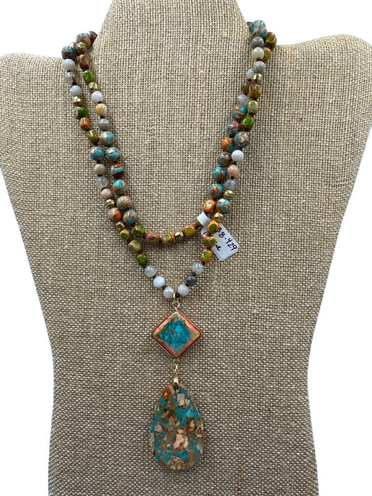 Cape Diablo Turquoise & Multi Stone Jasper Agate Beaded Pendant Necklace Turquoise & Multi