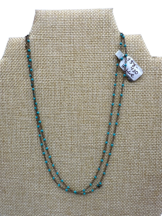 Teal Metal Beaded Chain Lobster Clasp Thin Necklace Teal