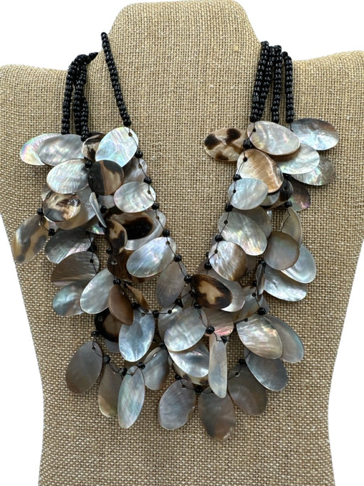 Black, Brown & White Shell Beaded Mother of Pearl Multi Strand Necklace Black, Brown & White
