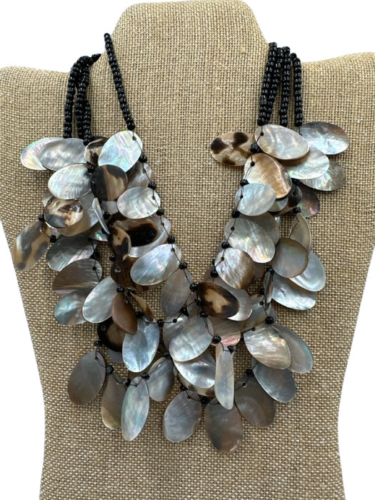 Black, Brown & White Shell Beaded Mother of Pearl Multi Strand Necklace Black, Brown & White
