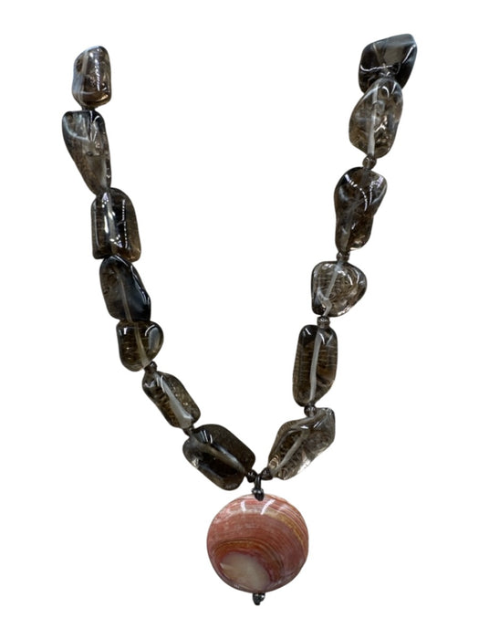 Orange & Gray Semi - Precious Stones smoky quartz Bead Pendant Necklace Orange & Gray