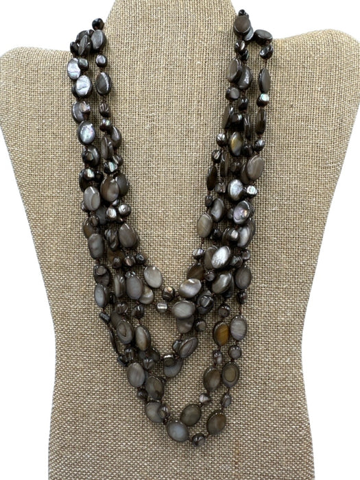 Taupe Gray Shell Beaded Multi Strand Mother of Pearl Toggle Clasp Necklace Taupe Gray