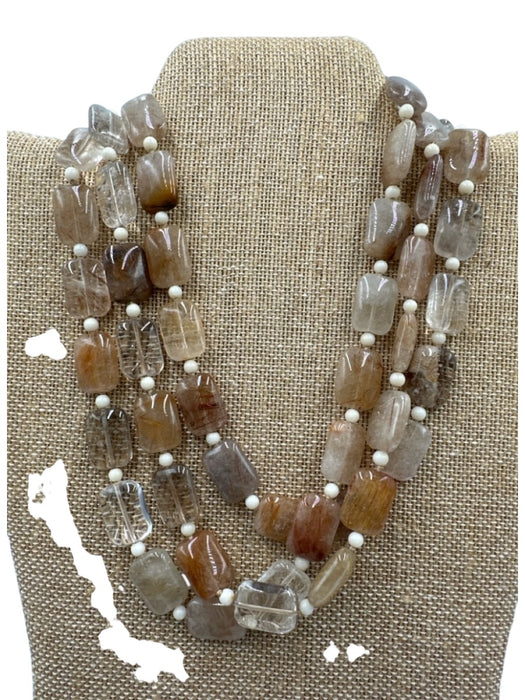 Plantation Shop Peachy Beige Semi - Precious Stones Rectangle Beaded Necklace Peachy Beige
