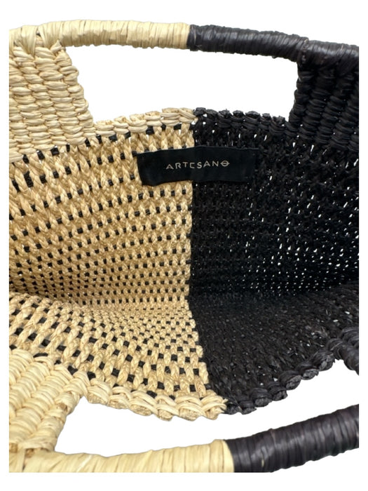 Artesano Black & Tan Straw Top Handle Woven Colorblock Bag Black & Tan / Medium