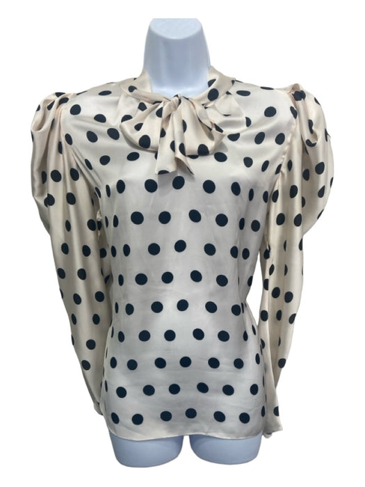 Johanna Ortiz Size 6 Cream & Black Polyester Puff Shoulder Polka Dot Top Cream & Black / 6