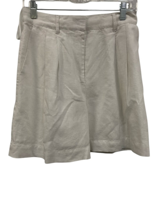 Posse Size S Cream White Linen Elastic Back Pleated Front Hook & Zip Fly Shorts Cream White / S