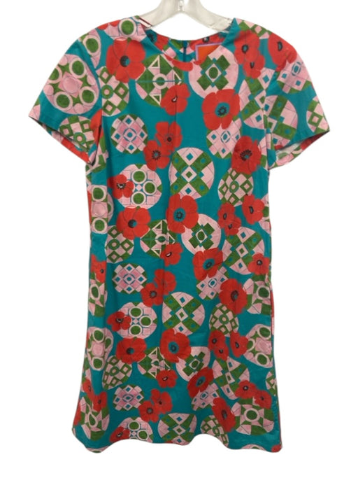 La Double J Size S Teal, Pink & Multi Cotton Geometric Floral Print Dress Teal, Pink & Multi / S