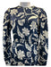 Johanne Ortiz Size 6 Navy Blue & Cream White Silk Floral Botanical Dress Navy Blue & Cream White / 6