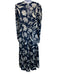 Johanne Ortiz Size 6 Navy Blue & Cream White Silk Floral Botanical Dress Navy Blue & Cream White / 6