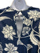Johanne Ortiz Size 6 Navy Blue & Cream White Silk Floral Botanical Dress Navy Blue & Cream White / 6