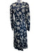 Johanne Ortiz Size 6 Navy Blue & Cream White Silk Floral Botanical Dress Navy Blue & Cream White / 6