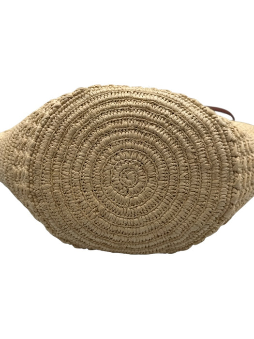 Sezane Beige & Brown Raffia Woven Leather Accents Drawstring Basket Bag Beige & Brown