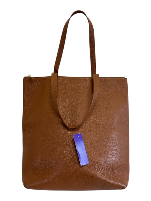 Cuyana Cognac Brown Leather Zip Top Flat Two Strap Tote Bag Cognac Brown
