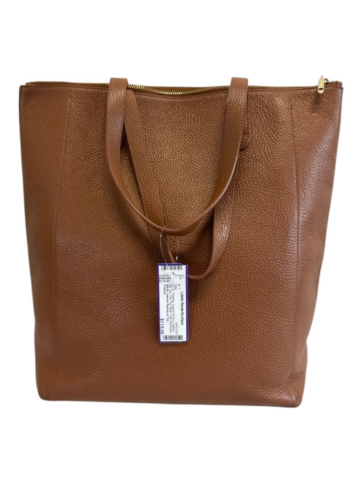 Cuyana Cognac Brown Leather Zip Top Flat Two Strap Tote Bag Cognac Brown