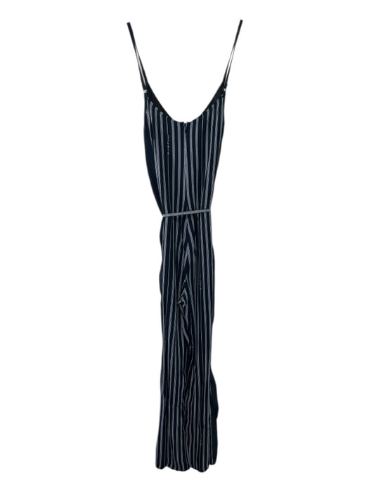 Rag & Bone Size 2 Navy Blue & White Viscose Vertical Pinstripe Sash Jumpsuit Navy Blue & White / 2