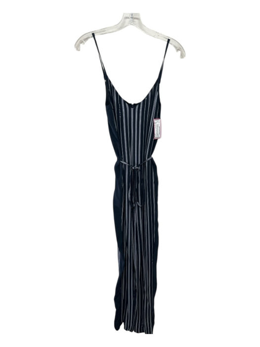 Rag & Bone Size 2 Navy Blue & White Viscose Vertical Pinstripe Sash Jumpsuit Navy Blue & White / 2