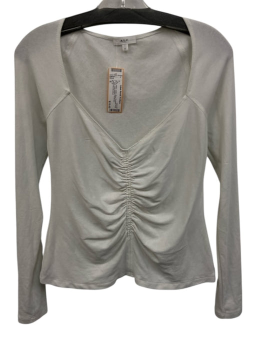 A.L.C. Size S White Cotton Blend Ruched Front V Neck Long Sleeve Top White / S