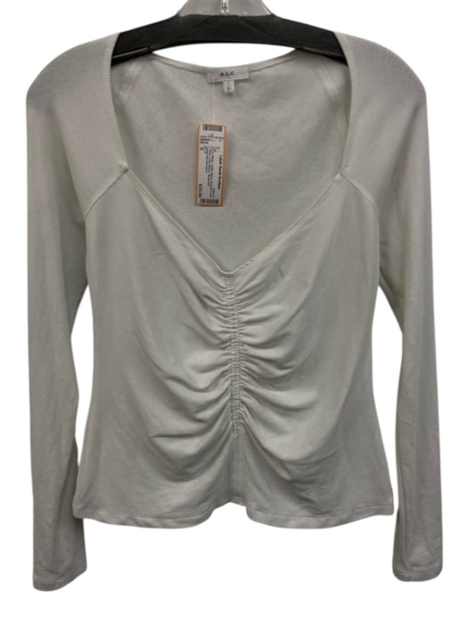 A.L.C. Size S White Cotton Blend Ruched Front V Neck Long Sleeve Top White / S