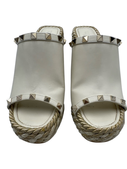 Valentino Shoe Size 39 Cream & Gold Leather Upper Rockstud Woven Wedges Cream & Gold / 39