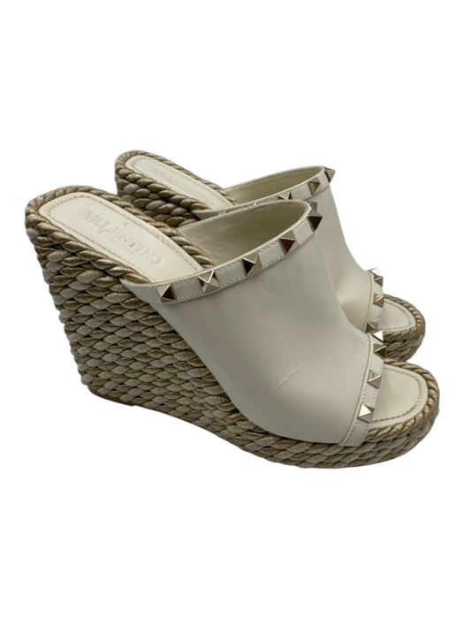 Valentino Shoe Size 39 Cream & Gold Leather Upper Rockstud Woven Wedges Cream & Gold / 39