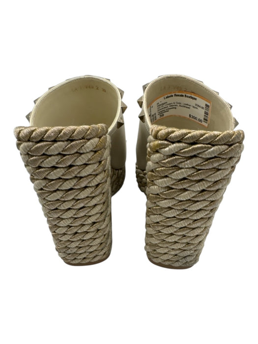 Valentino Shoe Size 39 Cream & Gold Leather Upper Rockstud Woven Wedges Cream & Gold / 39