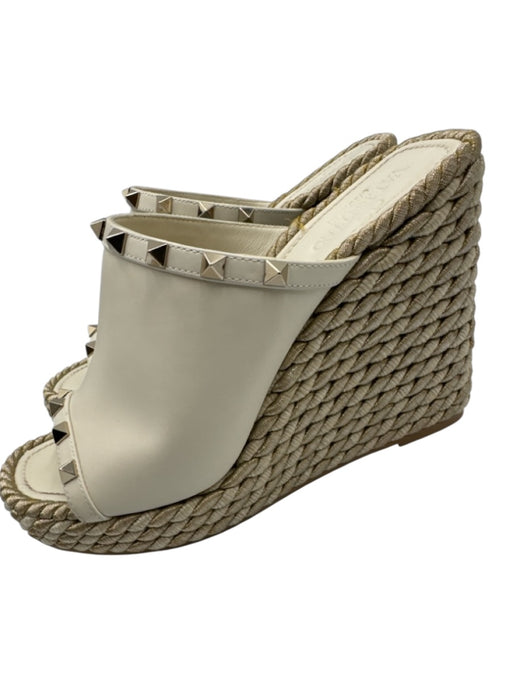 Valentino Shoe Size 39 Cream & Gold Leather Upper Rockstud Woven Wedges Cream & Gold / 39